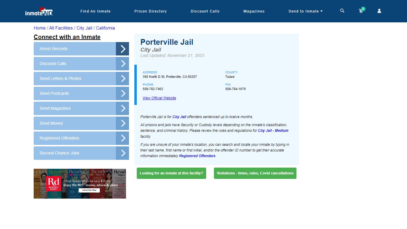 Porterville Jail | Inmate Locator